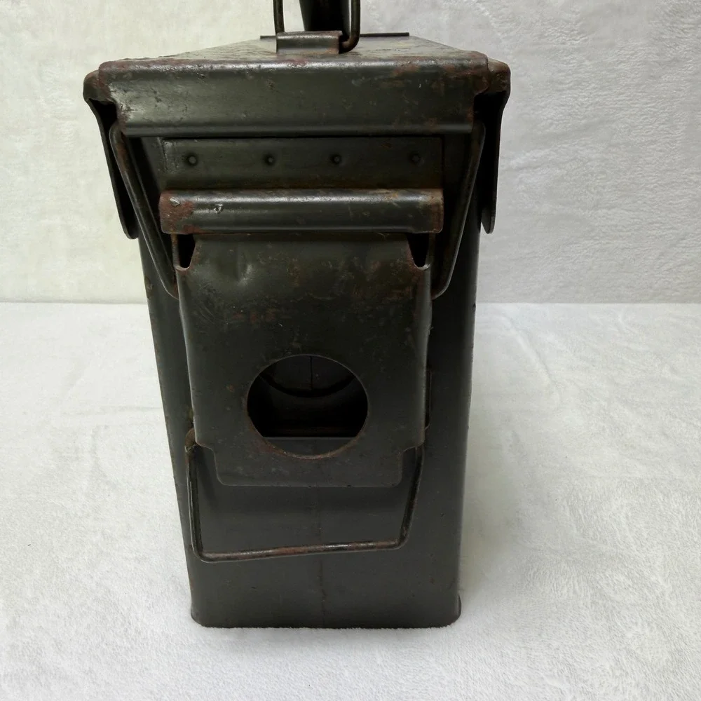 Vintage US Military Steel Ammo Can Olive Drab Metal Storage Box Latch Lid Handle